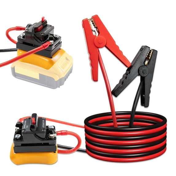 Jumper Cables for DeWalt 20v Batteries, With 60 Amp Switched Waterproof Circuit Breaker, Car Battery Jump Starter, 8 Gauge Auto Booster Cable