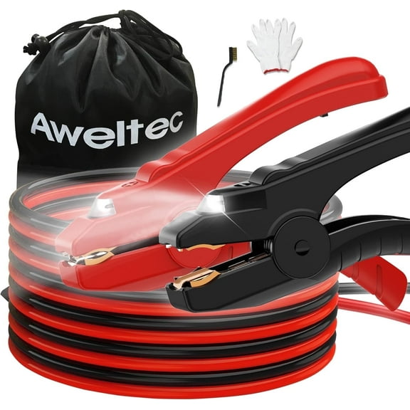 AWELTEC Heavy-Duty Jumper Cable with LED Lights for Automotive Jump Starters, 200 Amps, 6AWG x 16Ft