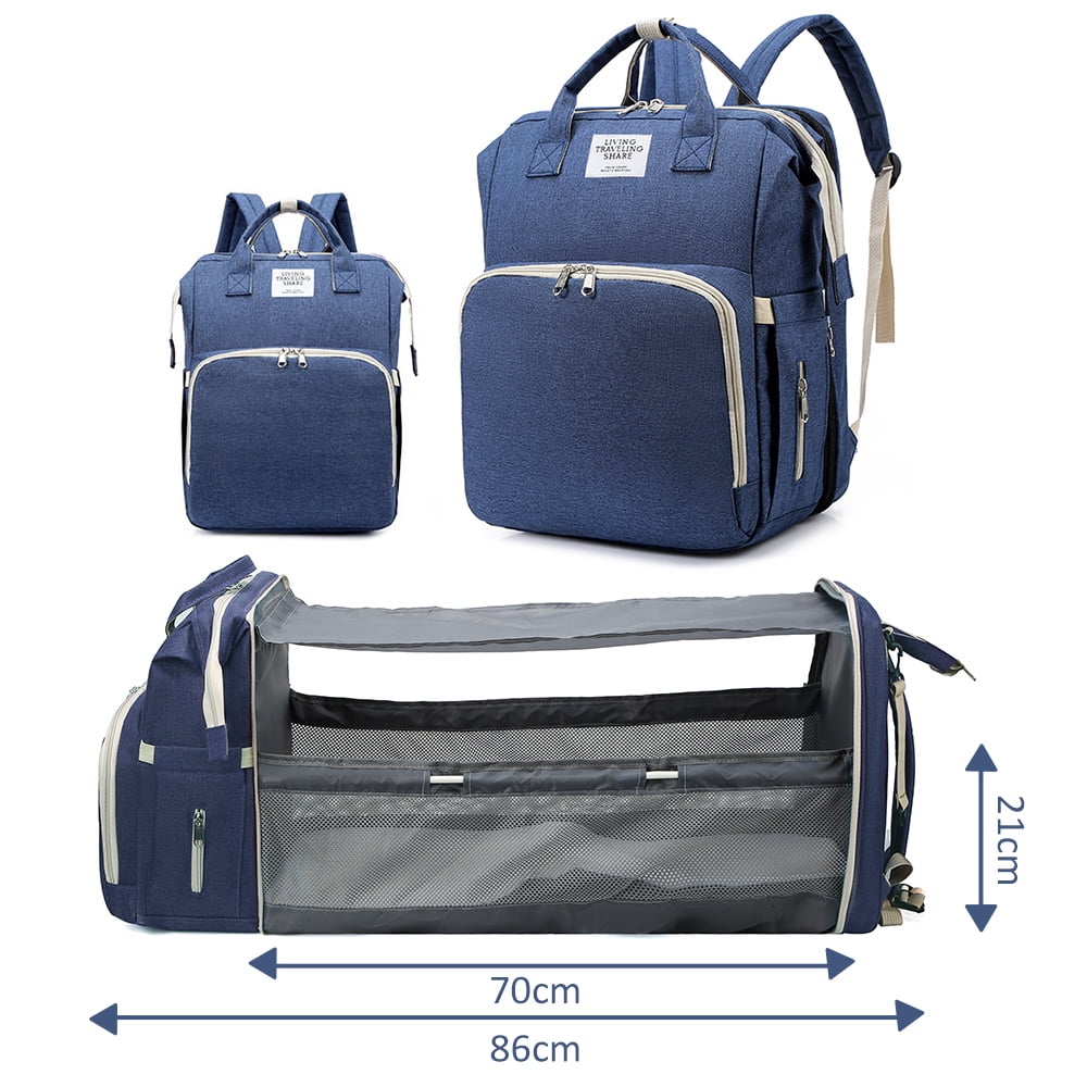 Jumper Diaper Bag Backpack for Baby Portable Waterproof Mommy Crib Multi Functional Baby Bed Bag with Changing Station Bed and USB Charging Port