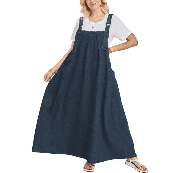 Jumper Dress for Women – Oversized Loose Baggy Long Overall Dresses with Adjustable Straps, Wide Hem, Pockets – Cute Casual Boho