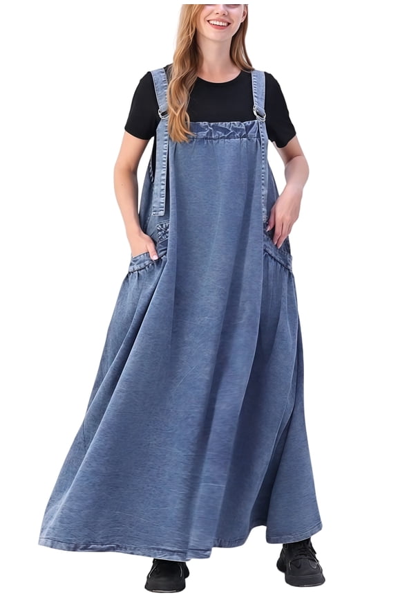 Jumper Dress for Women β Oversized Loose Baggy Long Overall Dresses with Adjustable Straps, Wide Hem, Pockets β Cute Casual Boho