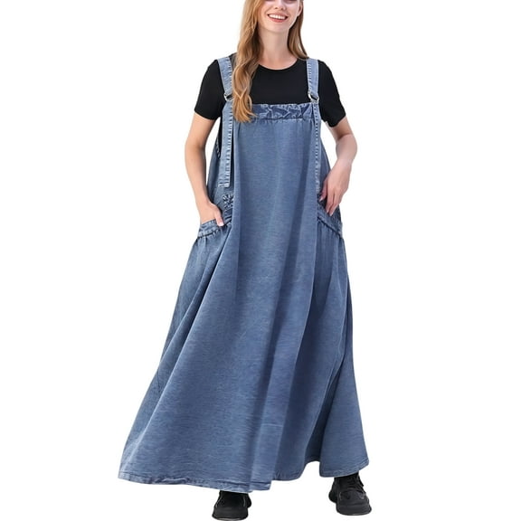 Jumper Dress for Women – Oversized Loose Baggy Long Overall Dresses with Adjustable Straps, Wide Hem, Pockets – Cute Casual Boho