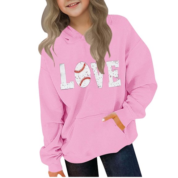 Jumper Sweatshirt for Girls Cute Printed Long Sleeves Hoodies with Pocket Casual Crew Neck Fall Winter Pullover Tops Clothes Comfy Jumper School Warm Girl Sweatshirts