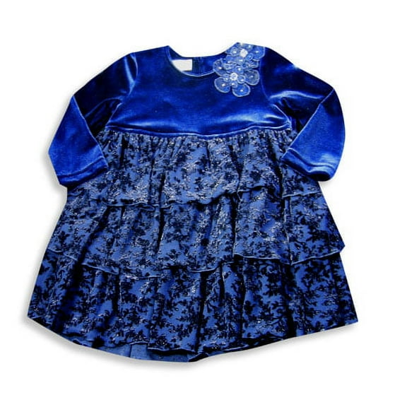 Jumpers - Little Girls Long Sleeve Velour Dress 13658-2T (BLUE)