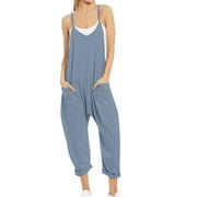 BSYOUFIER Jumpers for Women Casual Clearance Deals Womens Casual Summer Jumpsuit Sleeveless Loose Solid Color Fashion Strap Loose Jumpsuit Pocket Jumpsuit For Women , Womens Jumpers , Jumpsuits for Women Casua