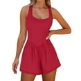 thumbnail image 1 of Jumpers for Women Lightweight Crew Neck Sleeveless Shorts Jumpsuits Summer Crisscross Back Casual Rompers, 1 of 6