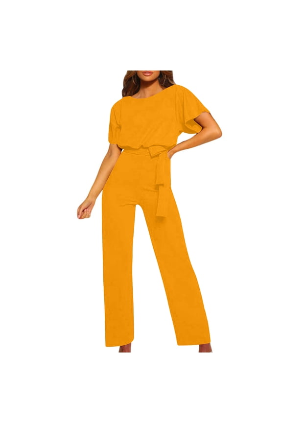 Jumpers for Women Plus Size Fashion Tie Front Short Sleeve One Piece Jumpsuits Summer Wide Leg Rompers