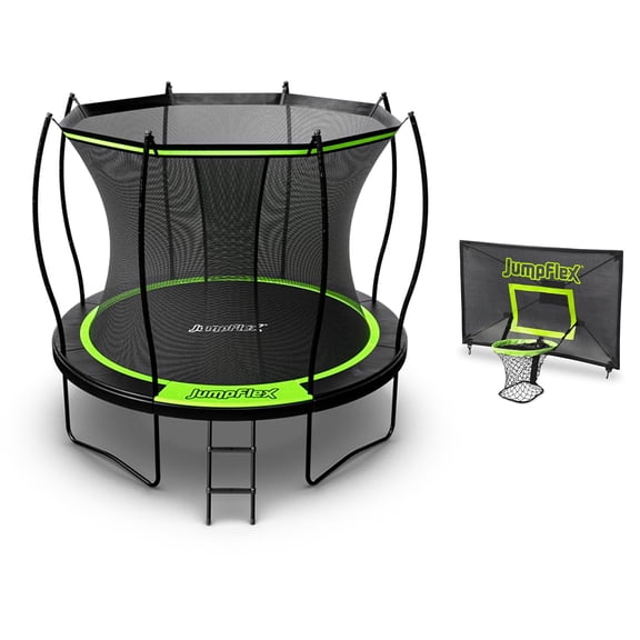 Jumpflex FLEX 10' Round Trampoline, Outdoor Play Equipment with PROJAM Basketball Hoop
