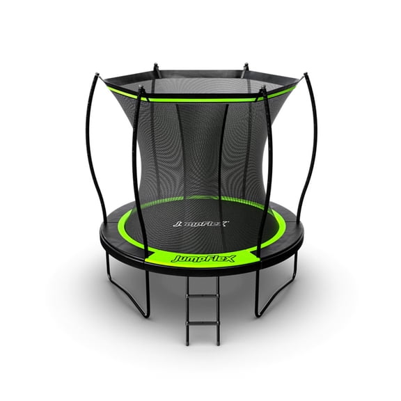 Jumpflex FLEX 8' Round Trampoline, Kids Outdoor Play Equipment with Safety Net & Ladder