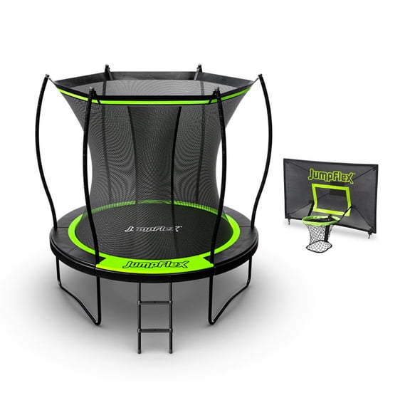 Jumpflex FLEX 8' Round Trampoline, Outdoor Play Equipment with PROJAM Basketball Hoop