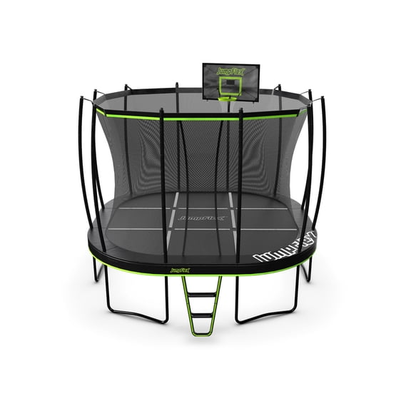 Jumpflex MEGA 14' Trampoline, Outdoor Playset with PROJAM Basketball Hoop, Black/Green