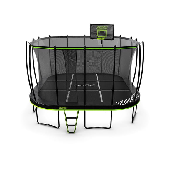 Jumpflex MEGA 19' Trampoline, Outdoor Playset with PROJAM Basketball Hoop, Black/Green