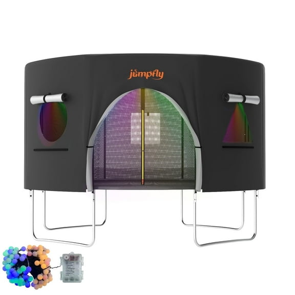 Jumpfly 12FT Trampoline Tent for Kids,Fit for 8 Straight Poles Round Trampoline,Trampoline Shade Cover with LED Light,Outdoor Trampoline Accessories Canopy,Sunscreen Clubhouse,Anti-Tear,Black
