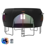 Jumpfly 14FT Trampoline TentOnly Tent Cover,Fit for 6 Curved Poles Round Trampoline,Trampoline Shade Cover with LED Light,Outdoor Trampoline Accessories Canopy,Sunscreen Clubhouse,Anti-Tear,Black