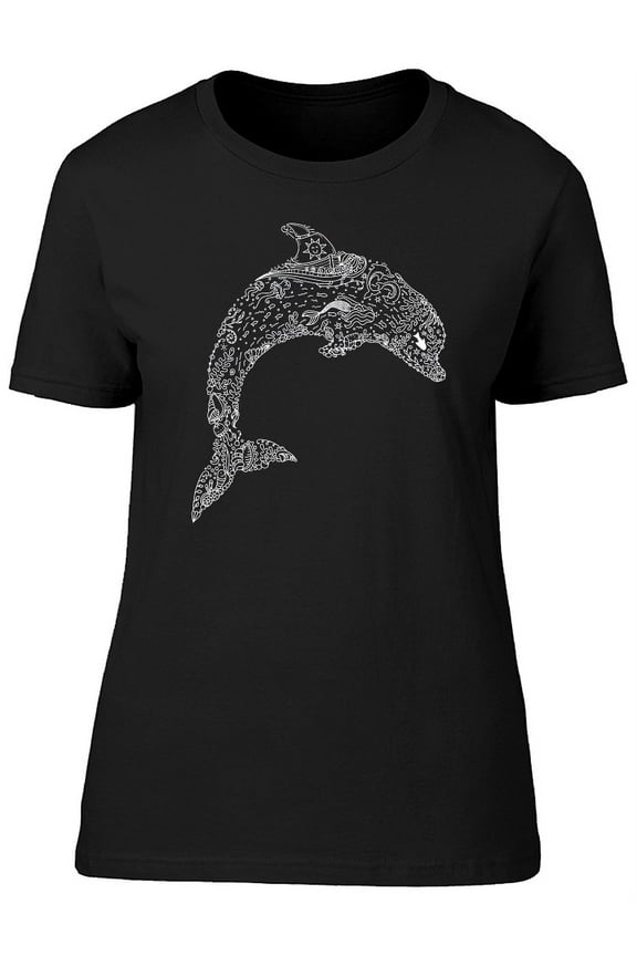 Jumpin Dolphin Textured B&W T-Shirt Women -Image by Shutterstock, Female Small