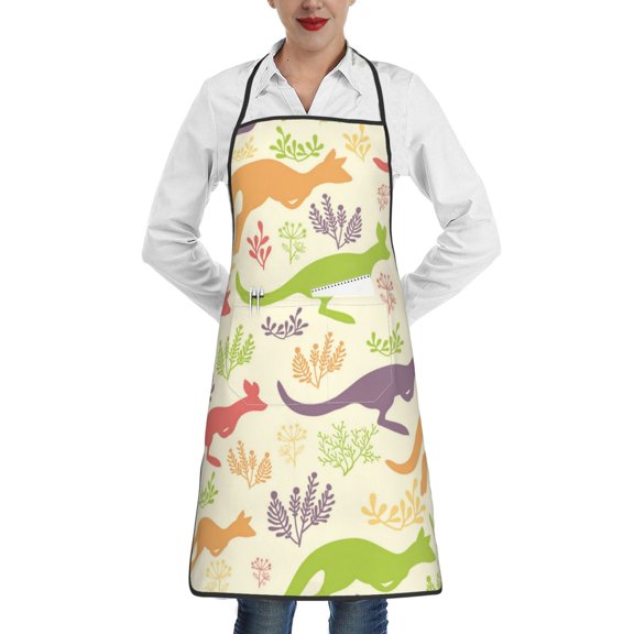 Jumping Animal Vintage Silhouette Apron with Pocket Cooking Waterproof Bib Aprons for Kitchen Baking Chef Gardening BBQ