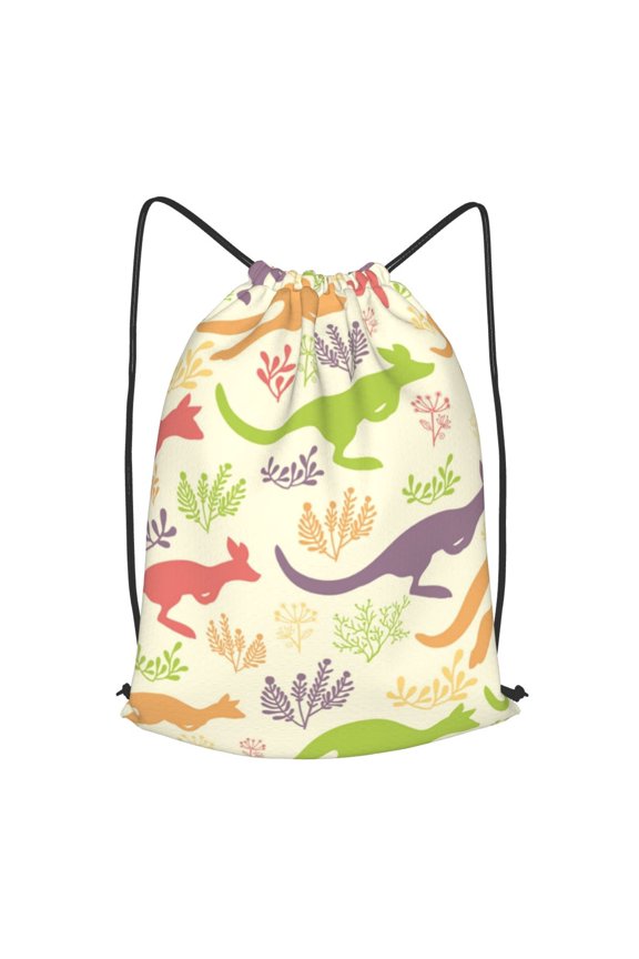 Jumping Animal Vintage Silhouette Drawstring Backpack Gym String Bag Sports Sackpack Cinch Sack, Large