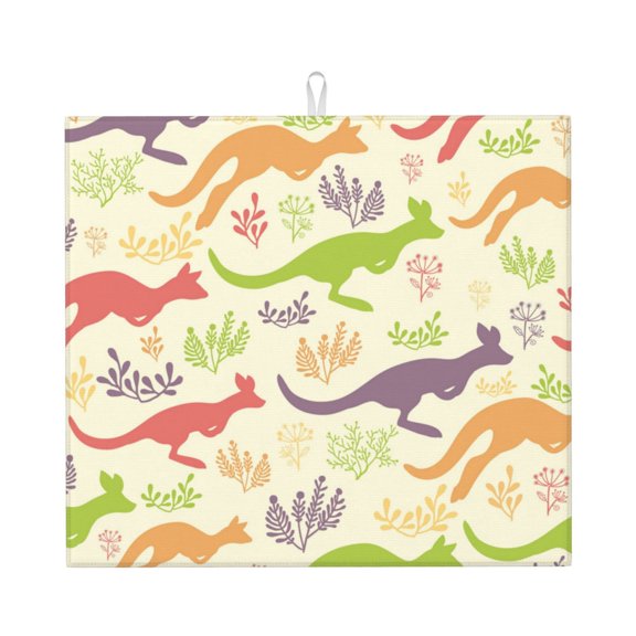 Jumping Animal Vintage Silhouette Kitchen Drying Mat 18x16 Inch Ultra Absorbent Countertop Mat Foldable with Hanging Loop