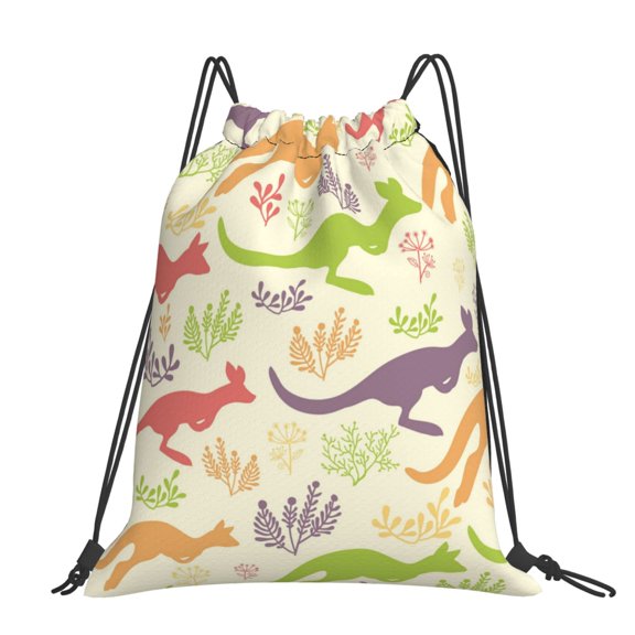 Jumping Animal Vintage Silhouette Large Drawstring Backpack Casual Cinch Sack Bag Backpack for Sports Hiking Travel Gym