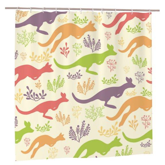 Jumping Animal Vintage Silhouette Shower Curtain with 12 Plastic Hooks Washable Polyester Fabric Bathroom 72x72 Inch