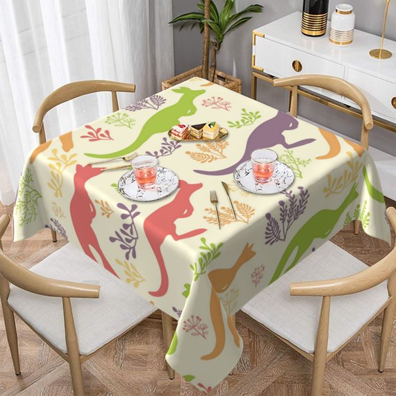 Jumping Animal Vintage Silhouette Square Tablecloth 54x54 Waterproof Table Cover for Dining Table, Parties, Weddings, Picnics, Cafes