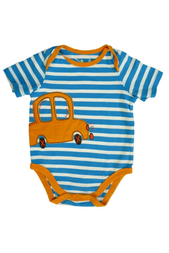 Jumping Bean Infant Boys Blue Striped Car Creeper Style Bodysuit