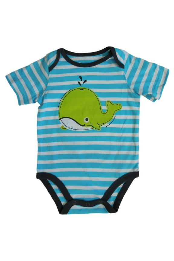 Jumping Bean Infant Boys Blue Striped Whale Creeper Style Snap Bottom T-Shirt 3m