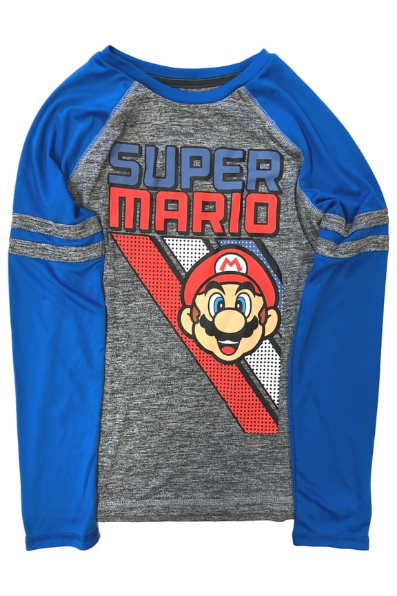 Jumping Beans Active Boys Silky Long Gray & Blue Super Mario T-Shirt Shirt 4