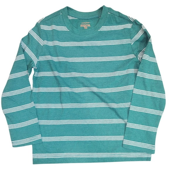 Jumping Beans Essentials Tee Size 4, Green/White Stripes, Long Sleeve