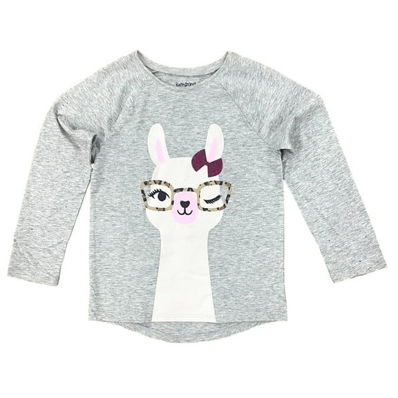 Jumping Beans Girls Gray Long Sleeve Llama Sparkly Glasses T-Shirt 5