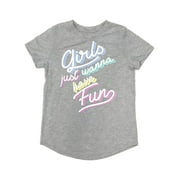 Jumping Beans Girls Just Wanna Have Fun Short Sleeve Gray Sparkle T-Shirt Tee 6
