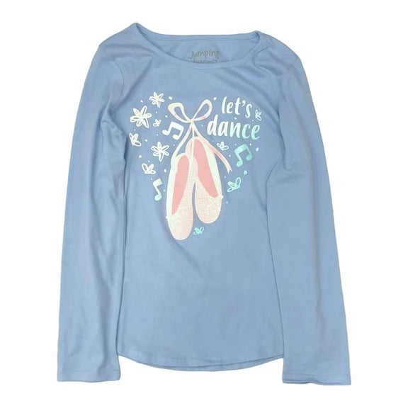 Jumping Beans Girls Long Blue Sparkle Let's Dance Ballet Tee Shirt T-Shirt 6