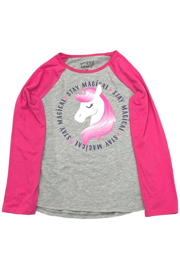 Girls Long Gray & Pink Sparkle Unicorn Stay Magical Tee Shirt 6X