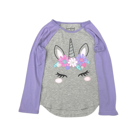 Jumping Beans Girls Long Gray & Purple Sparkle Unicorn T-Shirt Tee Shirt 6