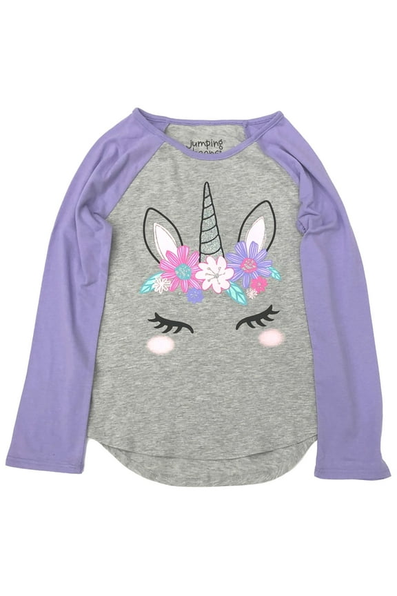 Girls Long Gray & Purple Sparkle Unicorn T-Shirt Tee Shirt 6