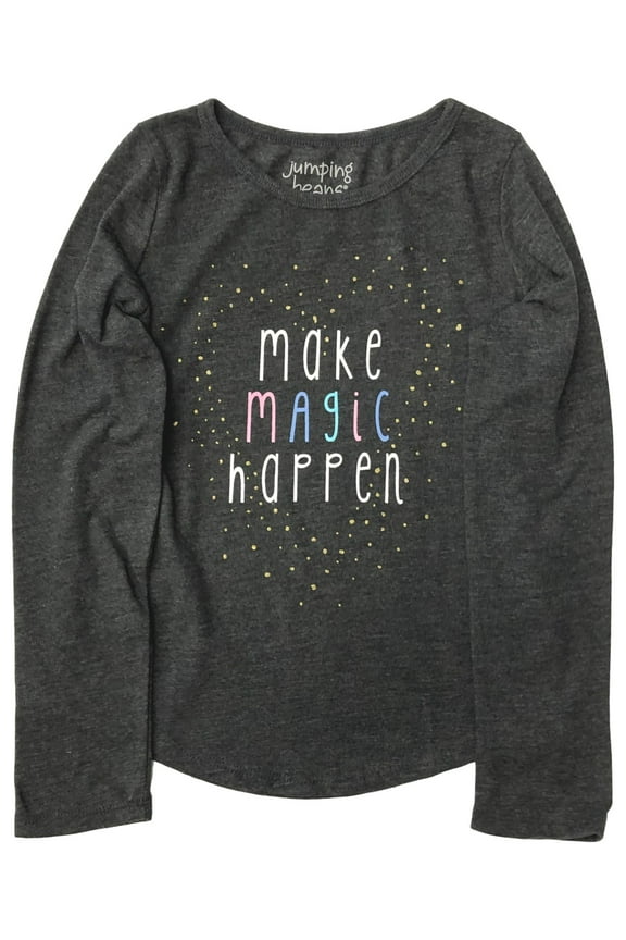 Girls Long Gray Sparkle Make Magic Happen Tee Shirt T-Shirt 5