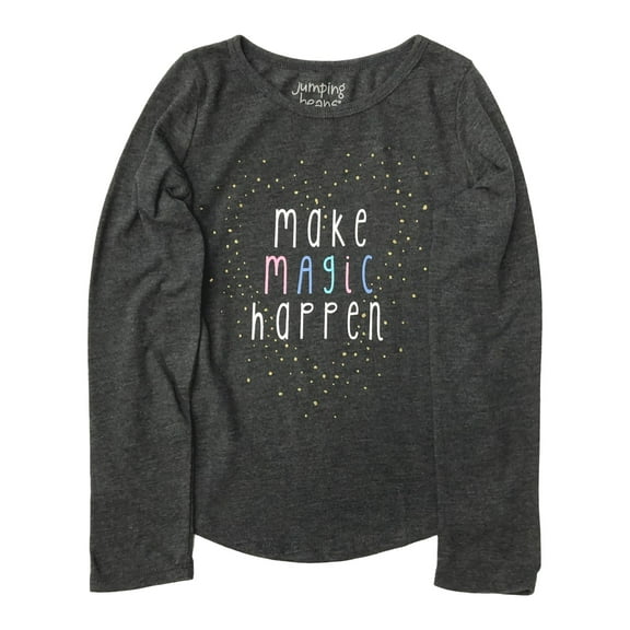 Jumping Beans Girls Long Gray Sparkle Make Magic Happen Tee Shirt T-Shirt 6X