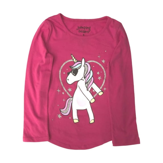 Jumping Beans Girls Long Pink Sparkle Flossing Unicorn Stay T-Shirt Tee Shirt 12