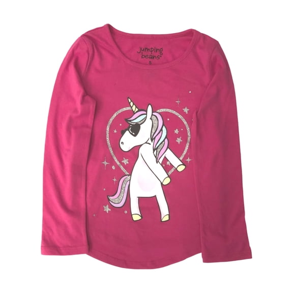 Jumping Beans Girls Long Pink Sparkle Flossing Unicorn Stay T-Shirt Tee Shirt 5