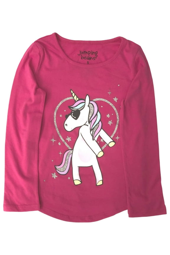 Girls Long Pink Sparkle Flossing Unicorn Stay T-Shirt Tee Shirt 7