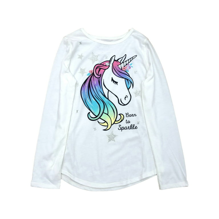 Jumping Beans Girls Long White Born To Sparkle Unicorn T-Shirt Tee Shirt 5