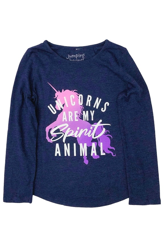 Girls Navy Sparkle Unicorns Are My Spirit Animal T-Shirt Shirt 7