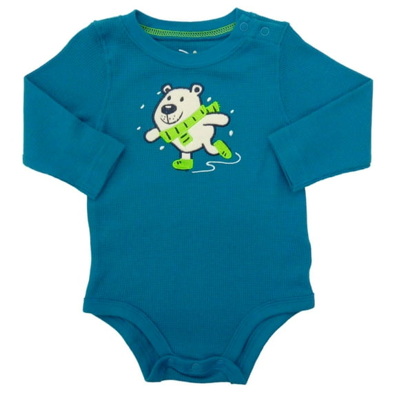 Jumping Beans Infant Boys Teal Polar Bear Thermal Bodysuit 3m