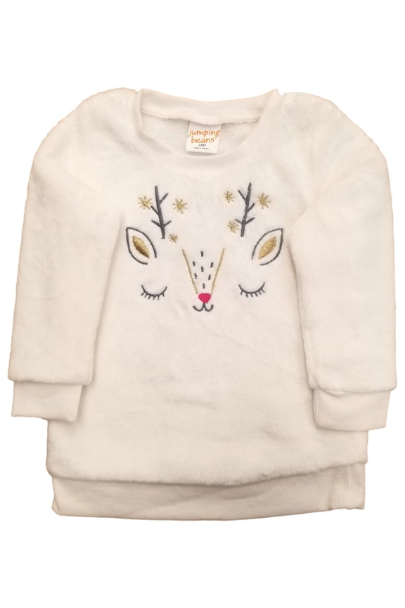 Infant Girls Cream Holiday Reindeer Plush Sweatshirt 12 Months