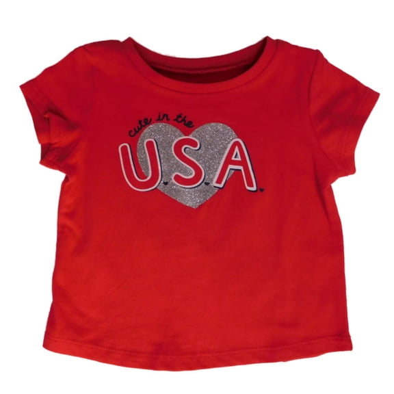 Jumping Beans Infant Girls Red Cute In USA Glitter Heart Patriotic Tee Shirt 12m