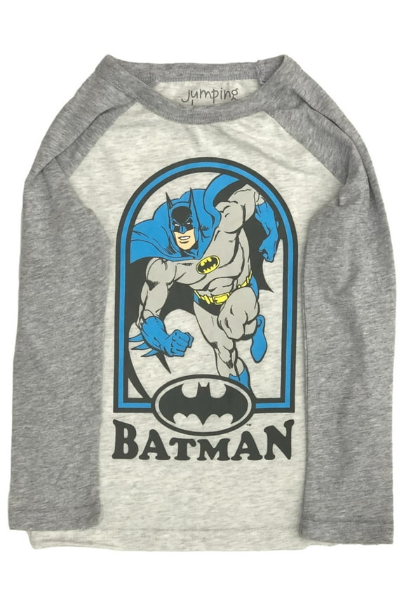 Toddler Boys Long 2 Tone Gray Batman Bat Man Tee Shirt T-Shirt 2T