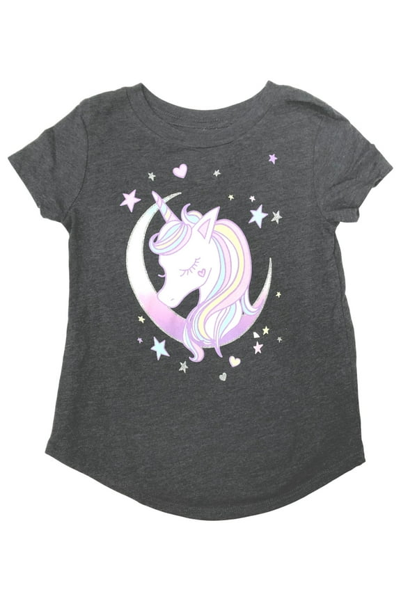 Toddler Girls Gray Glitter Unicorn T-Shirt Tee Shirt 2T