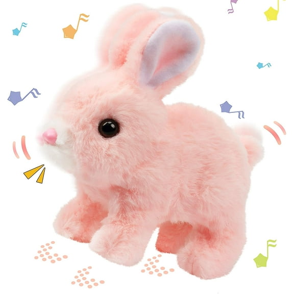 Jumping Bunny Interactive Electronic Pet Plush Toy with Sound and Motion, Walks, Wiggles Ears, Twitches Nose, Easter and Birthday Gift,Pink, 9 inches