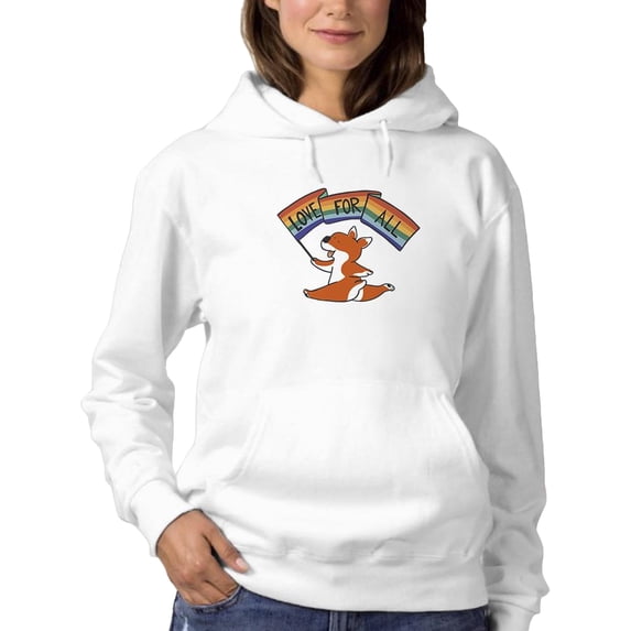 Jumping Corgi Love For All Hoodie Women -Smartprints Designs, Female Large