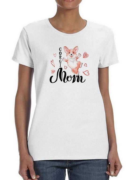 Jumping Corgi Love Mom T-Shirt Women -Image by Shutterstock, Female x-Large